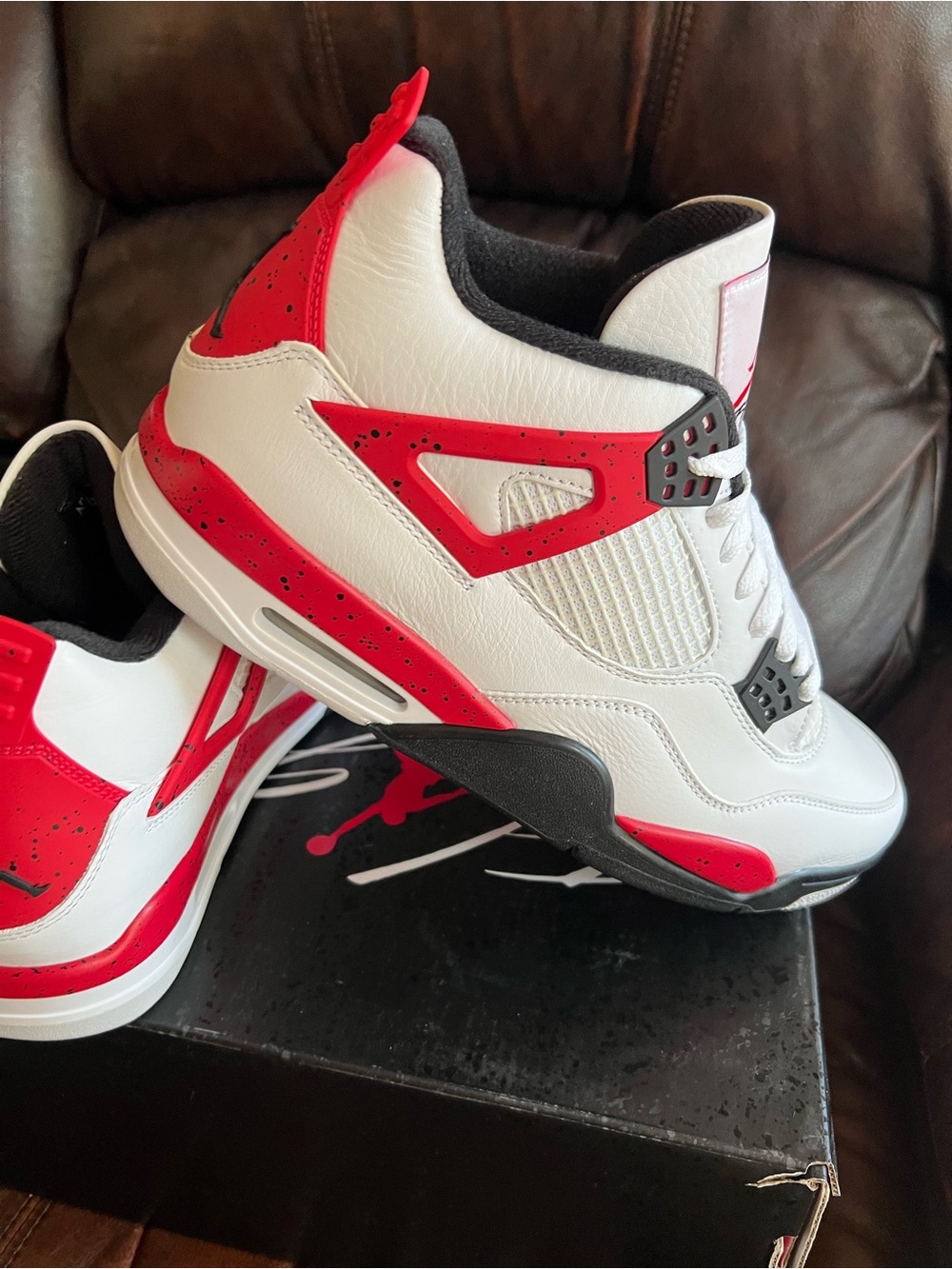 Jordan 4 Red Cement Men's White and Red Retro Basketball Sneakers